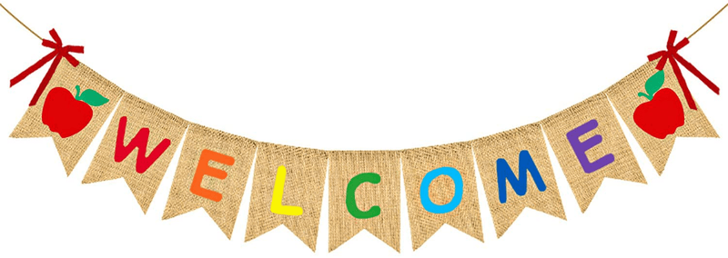 Adurself Welcome Burlap Banner Back to School Party Decorations First Day of School Jute Burlap Garland Wall Hanging for Pre School Kindergarten Office Teacher Classroom Welcome Party Decor Backdrop Home & Garden > Decor > Seasonal & Holiday Decorations Adurself Default Title  