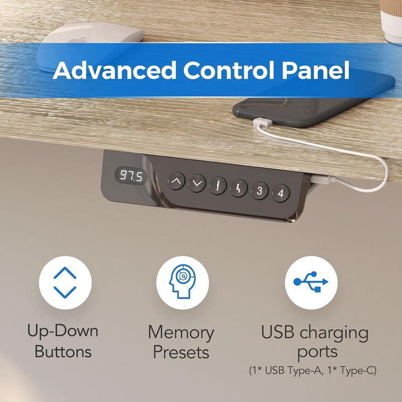 FLEXISPOT Standing Desk Electric Stand up Desk with 40 X 24 Inches Ergonomic Memory Controller Height Adjustable Desk with USB Charging Ports(White Frame + Classic Gray Desktop)