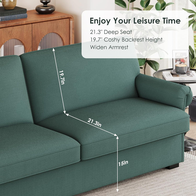 FOTOSOK 71” Sofa, Comfy Sofa Couch with Deep Seats, Loveseat Sofa, Modern Sofa Couches for Living Room, Bedroom, Apartment, Green