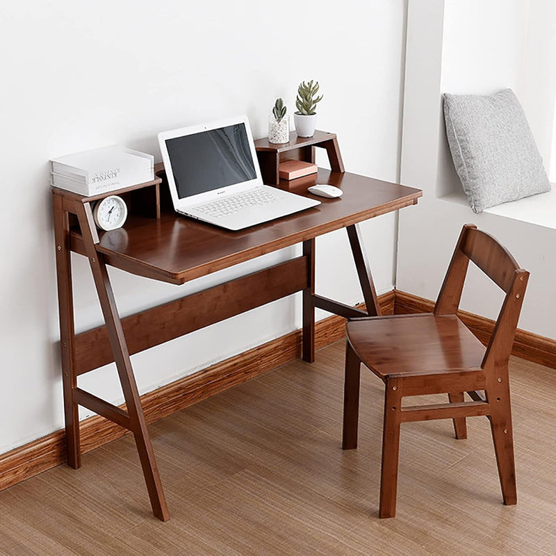Bamboo Computer Desk,Home Office Writing Desk Simple Compact Office Table Ergonomic Makeup Workstation Study Desk with Shelf,Sturdy PC Table for Small Spaces