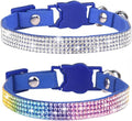 Blue Fancy Kitten Collar with Bells, 2-Pack Breakaway Cat Collars with Rhinestone, Pretty Sparkly Bling Diamond Girl Puppy Collar for XXS XS Tiny Female Dogs, Xxsmall