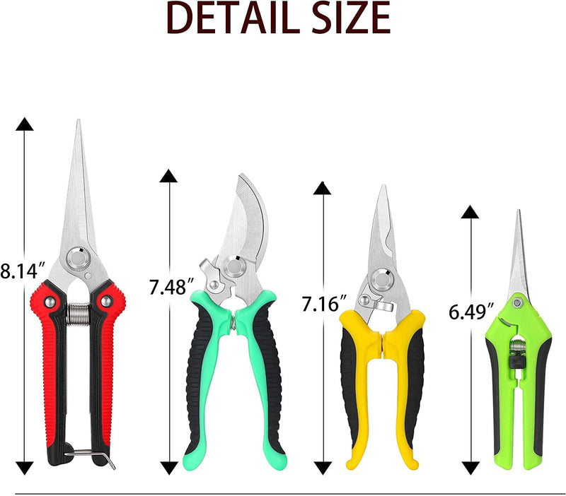 5 Pack Garden Pruning Shears Stainless Steel Blades, Handheld Scissors Set with Gardening Gloves,Heavy Duty Garden Bypass Pruning Shears,Tree Trimmers Secateurs, Hand Pruner (Multi-Color)