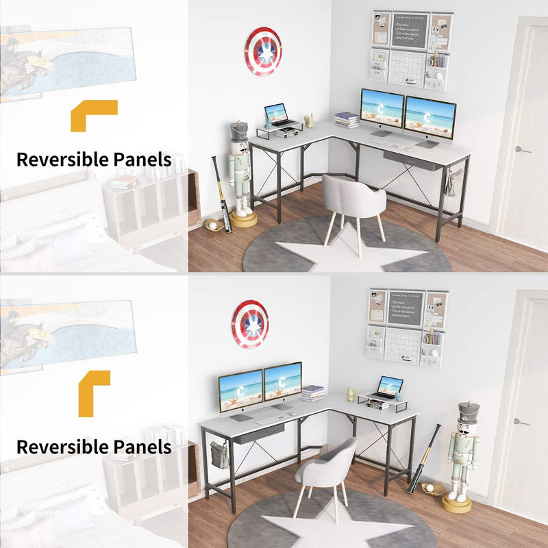 Cubicubi L Shaped Desk Computer Corner Desk, Home Office Gaming Table, Sturdy Writing Workstation with Small Table, Space-Saving, Easy to Assemble