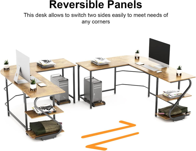 Anivia Reversible L Shaped Desk with Shelves, 68.9" Large Computer Desk Gaming Desk Home Office Corner Desk for Writing, 68.9''