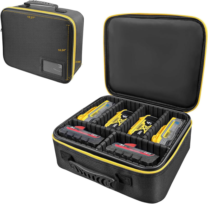 Extra Large Hard Tool Battery Carrying Case Fits for Dewalt/Milwaukee/Makita 20V/60V/12V/18Vbattery & Charger, Portable Power Tool Box Storage Bag with Adjustable Dividers for Accessories Organizer