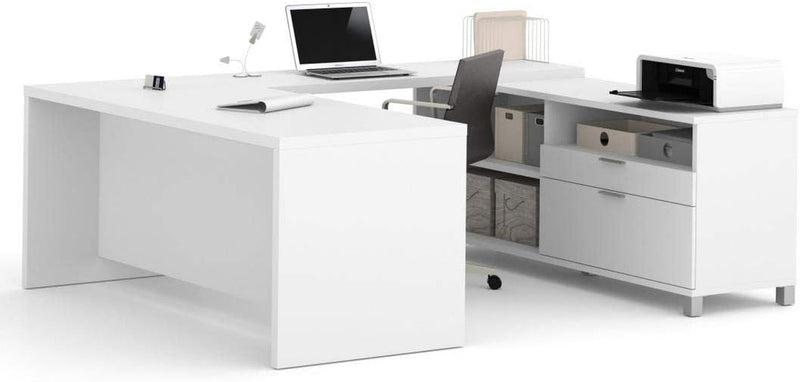 BESTAR Pro-Linea U-Shaped Executive Desk, 72W, White