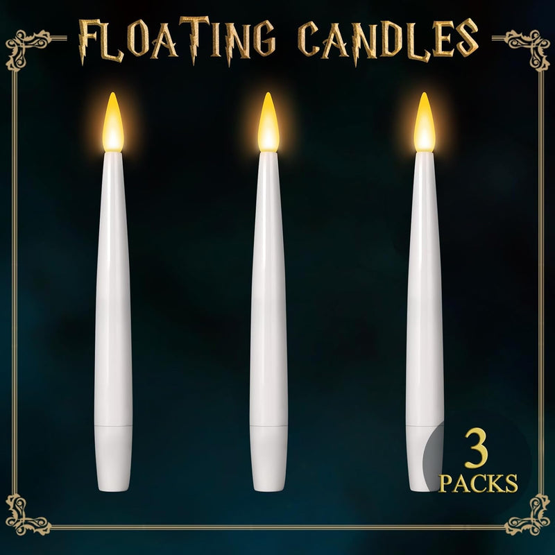 Floating Candles with Wand 10Pcs - Halloween Decorations Magic Hanging Candles Flickering Warm Light LED Flameless Candles with Remote, Christmas Lights for Window Home Bedroom Birthday Party Decor