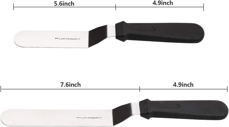 Angled Icing Spatula, Stainless Steel Offset Spatula, Cake Spatula Set of 2 Black 6, 8 Inch Blade