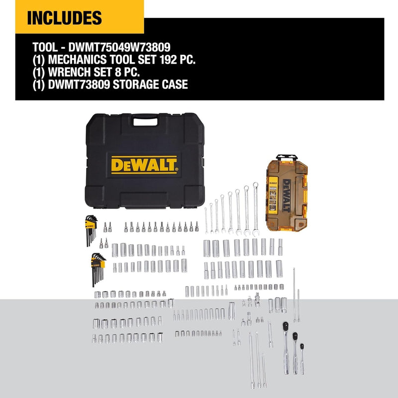 DEWALT Mechanics Tool Set, SAE and Metric, 1/2, 1/4, 3/8 Drive Sizes, 192-Piece (DWMT75049)