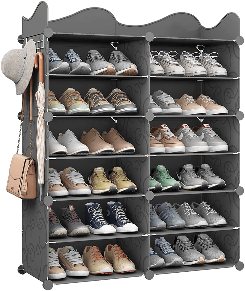 Aeitc 54-Pair Portable Shoe Rack Plastic Shoe Organizer DIY Shoe Storage Shelf Organizer for Entryway Shoe Cabinet , White Furniture > Cabinets & Storage > Armoires & Wardrobes Aeitc Black 24 pairs 