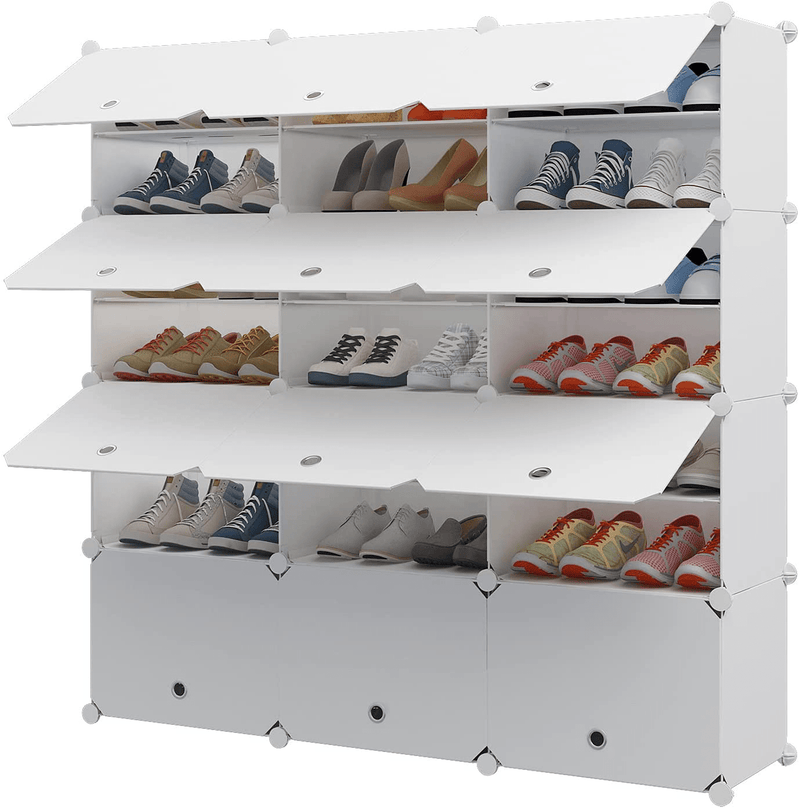 Aeitc Portable Shoe Rack, 72 Pair DIY Shoe Storage Shelf Organizer, Plastic Shoe Organizer for Entryway, Shoe Cabinet with Doors, White Furniture > Cabinets & Storage > Armoires & Wardrobes Aeitc 48"x12"x48"  