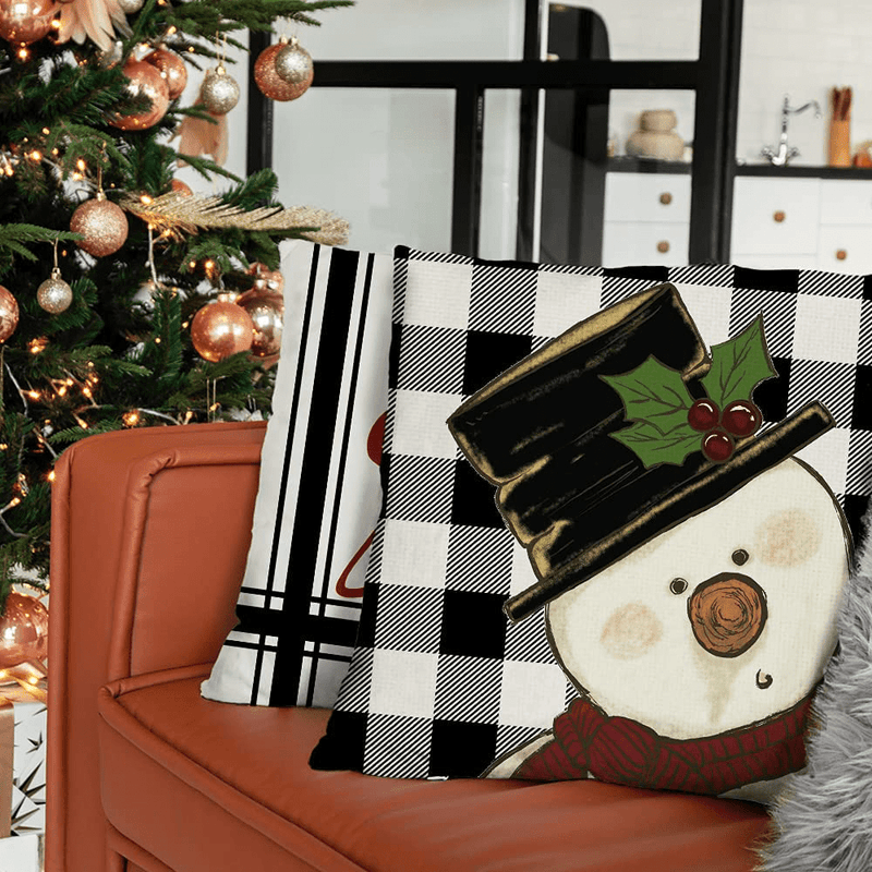 AENEY Christmas Pillow Covers 18x18 Set of 4 for Christmas Decorations Buffalo Plaid Santa Claus Snowman Let it Snow Christmas Pillows Throw Pillows Christmas Farmhouse Decor for Couch A436-18 Home & Garden > Decor > Seasonal & Holiday Decorations& Garden > Decor > Seasonal & Holiday Decorations AENEY   