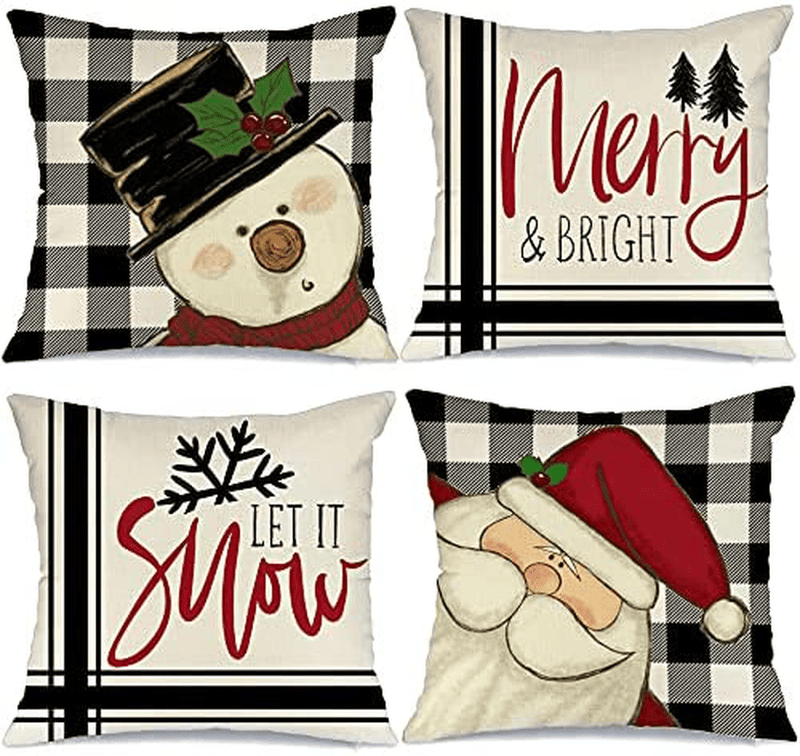 AENEY Christmas Pillow Covers 18x18 Set of 4 for Christmas Decorations Buffalo Plaid Santa Claus Snowman Let it Snow Christmas Pillows Throw Pillows Christmas Farmhouse Decor for Couch A436-18 Home & Garden > Decor > Seasonal & Holiday Decorations& Garden > Decor > Seasonal & Holiday Decorations AENEY   