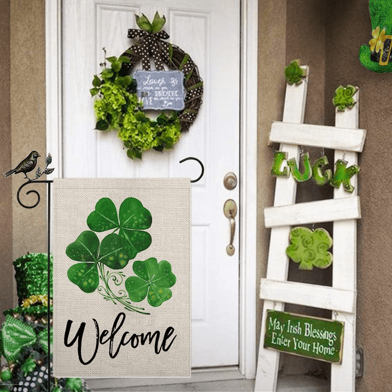AENEY St Patricks Day Garden Flag 12.5X18 Vertical Double Sided Decorative Shamrock Lucky Clover Welcome Garden Flag for outside Yard Lawn Outdoor St Patricks Day Decoration B66-12 Arts & Entertainment > Party & Celebration > Party Supplies AENEY   