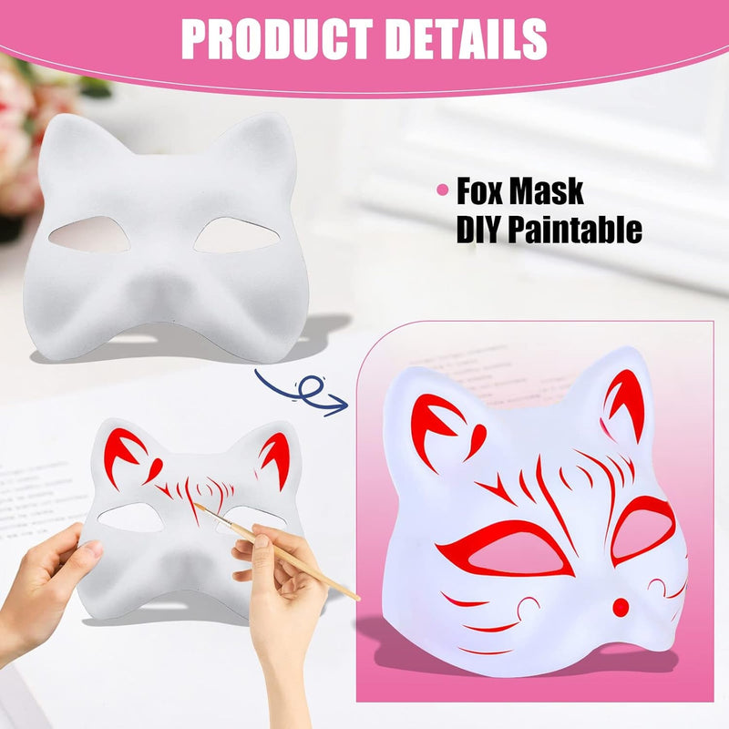 Fox Mask DIY Paintable Cosplay Accessories Mask for Party Masquerade Costume Halloween, Pack of 5