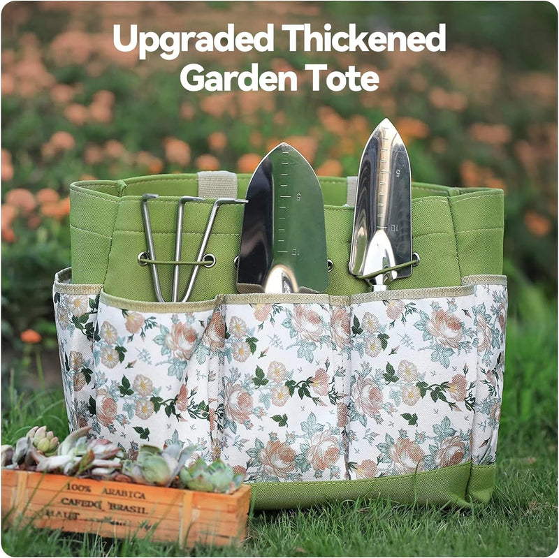 Gardening Tools 9-Piece Heavy Duty Gardening Hand Tools with Fashion and Durable Garden Tools Organizer Handbag,Rust-Proof Garden Tool Set, Ideal Gardening Gifts for Women