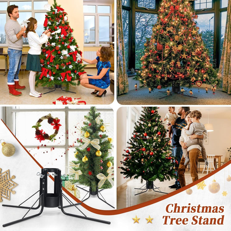 Christmas Tree Stand for Real Trees, Heavy Duty Metal Live Christmas Tree Stand, Adjustable Universal Replacement Xmas Tree Base Holder for Fresh Tree 4-10Ft, Fit 1.2-4.2 Inch Trunk Diameter