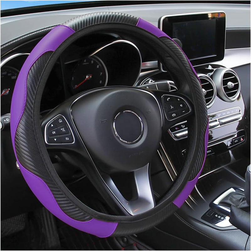 Car Steering Wheel Cover, 15 Inch Carbon Fiber Microfiber PU Leather Elastic Steering Wheel Protector for Men Women, Anti-Slip Breathable Car Interior Accessories for Most Cars (Red)