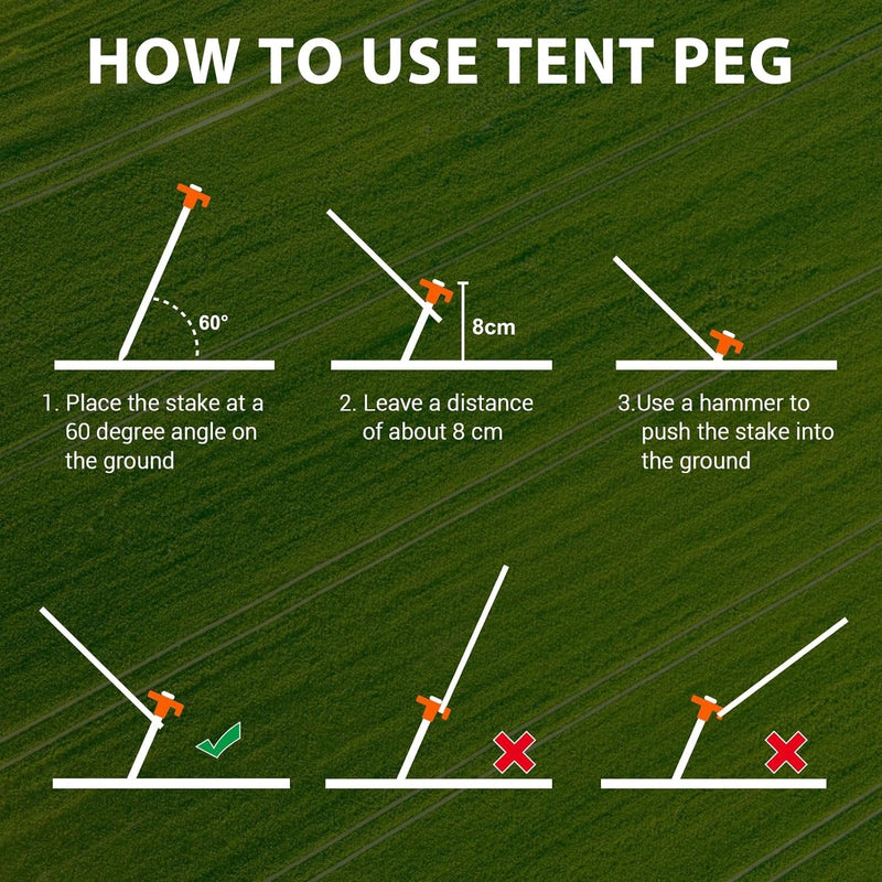 Eurmax USA Galvanized Non-Rust Camping Family Tent Pop up Tent Stakes Canopy Anchors Heavy Duty 10Pc-Pack, with 4X10Ft Ropes & 1 Orange Stopper