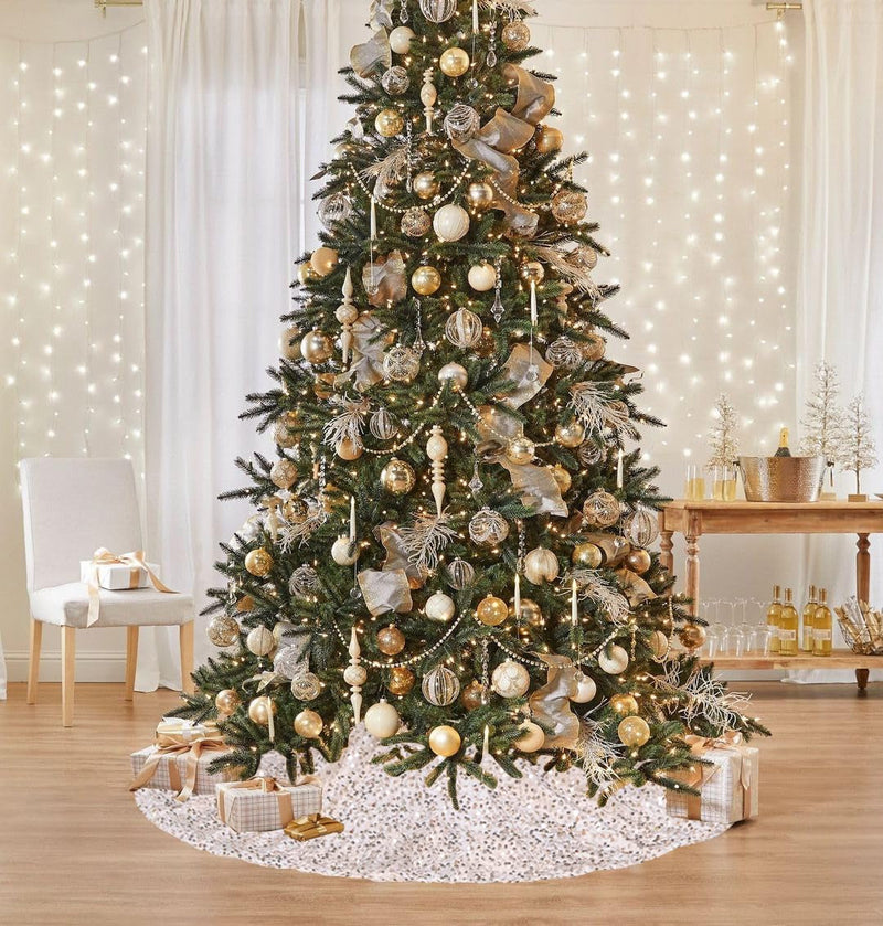 48 Inch Champagne Gold Xmas Tree Skirt Christmas Decorations Velvet Sequin Tree Skirt Cover New Year Party Indoor Holiday Tree Decorations