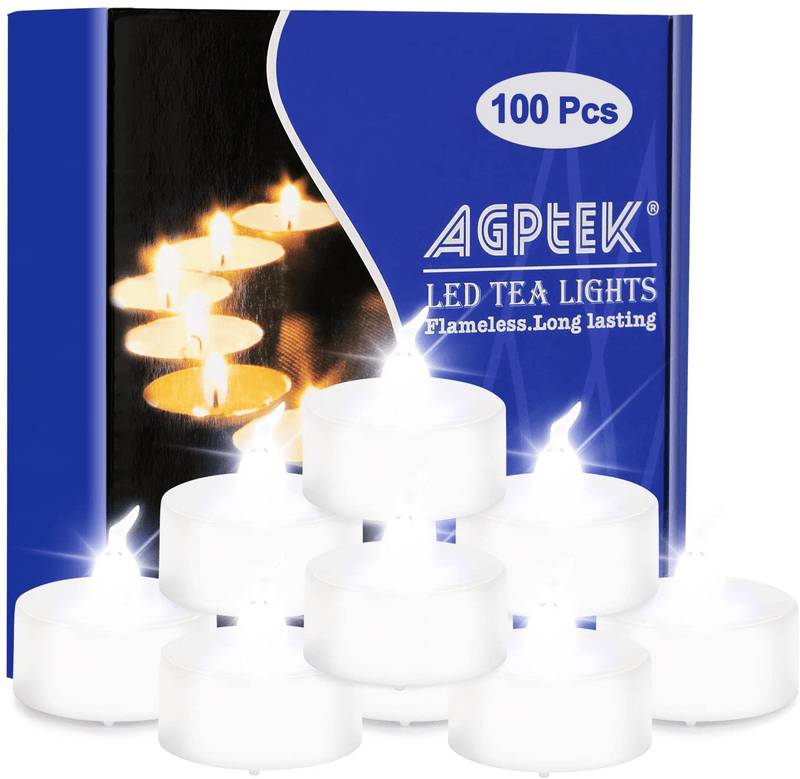 AGPtek 100 PCS Battery Operated LED Flameless Tea Lights - White Home & Garden > Decor > Home Fragrances > Candles AGPTEK Cool White  