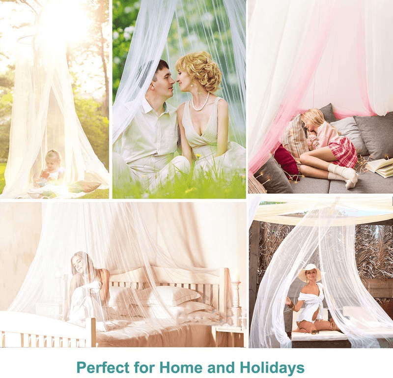 Aifusi Mosquito Net for Bed, King Size Bed Canopy Hanging Curtain Netting, Princess round Hoop Sheer Bed Canopy for All Kids Baby Cribs and Adult Beds Fit Twin, Full, Queen -White