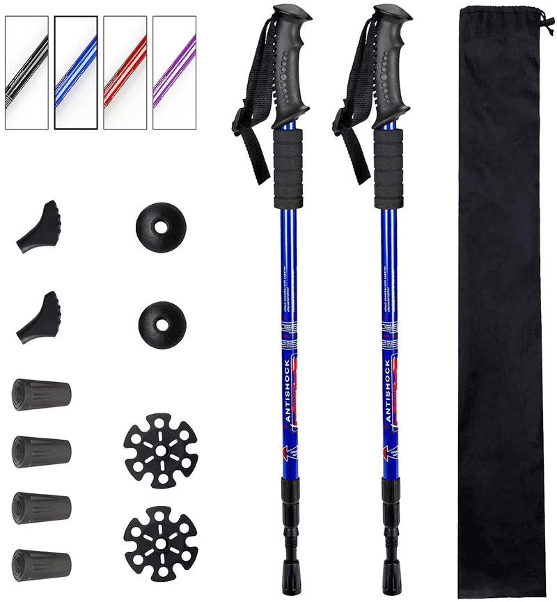 Aihoye Trekking Poles Shock Absorbing Adjustable Hiking or Walking Sticks for Hiking Collapsible Strong, 2-Pc Pack Lightweight Walking Pole, All Terrain Accessories and Carry Bag Sporting Goods > Outdoor Recreation > Camping & Hiking > Hiking Poles Aihoye blue  