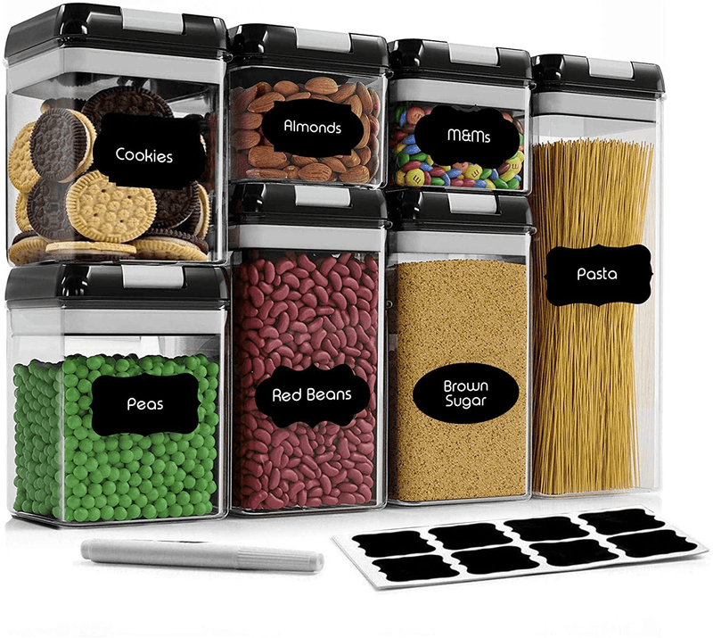 Airtight Food Storage Container Set-Cineyo-7 Piece Set Clear Plastic Canisters for Cereal, Flour with Easy Lock Lids, for Kitchen Pantry Organization and Storage, Include Labels and Marker (White) Home & Garden > Kitchen & Dining > Food Storage CINEYO Black  