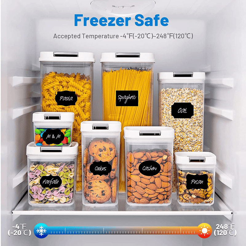 Airtight Food Storage Containers Set[8 Pcs], Kitchen & Pantry Organization, ALEEN & AJEAN BPA Free PP Plastic with Easy Lock Lids, Dry Food Storage Containers Freezer Safe Stackable Cereal Canisters with Labels & Marker (White)
