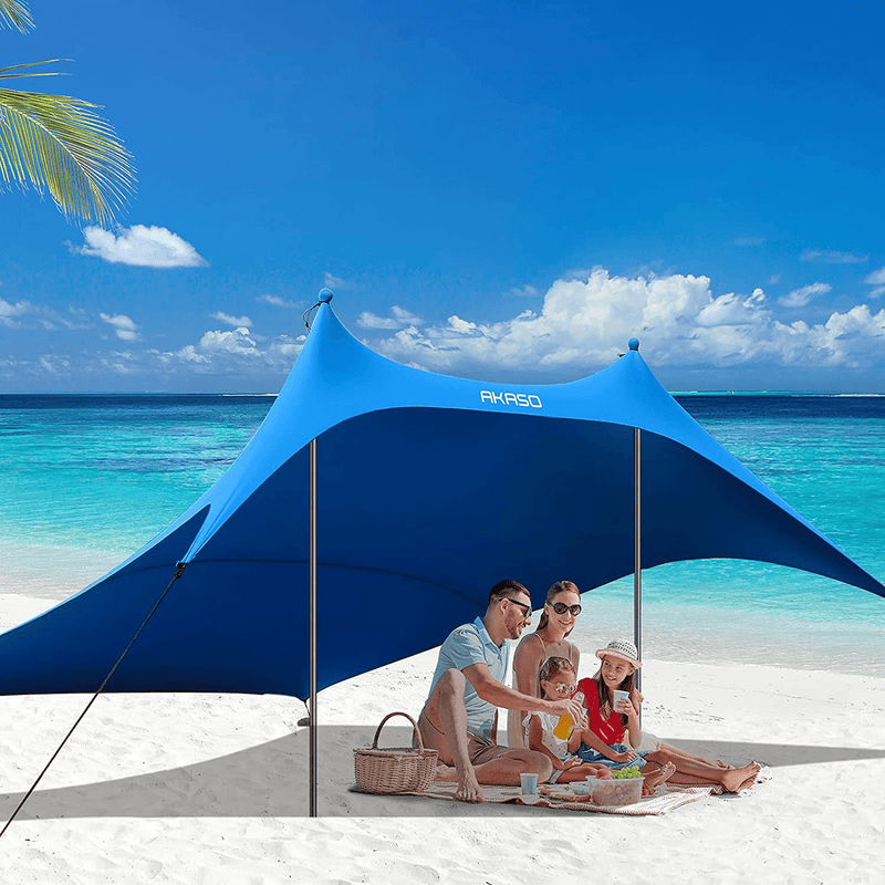 AKASO Beach Tent, Portable Beach Canopy Sun Shelter UPF50+ for 6-8 People, for Beach, Camping Trips, Fishing, Backyard or Picnics (10×10 FT with 2 Poles) Sporting Goods > Outdoor Recreation > Camping & Hiking > Tent Accessories AKASO-Store Dark Blue  
