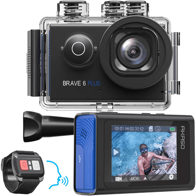 AKASO Brave 6 Plus Native 4K30FPS 20MP WiFi Action Camera with Touch Screen EIS 8X Zoom Voice Control Remote Control 131 Feet Underwater Camera with 2X 1350mAh Batteries and Helmet Accessories Kit Cameras & Optics > Cameras > Video Cameras AKASO Default Title  