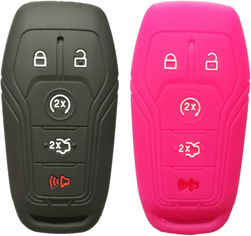 Alegender Qty(2) Silicone Smart Key Fob Cover Case Protector Jacket Accessories for 2016 2017 Ford Fusion Mustang F150 Lincoln MKZ MKC MKX Keyless Entry Smart Remote 5 Buttons