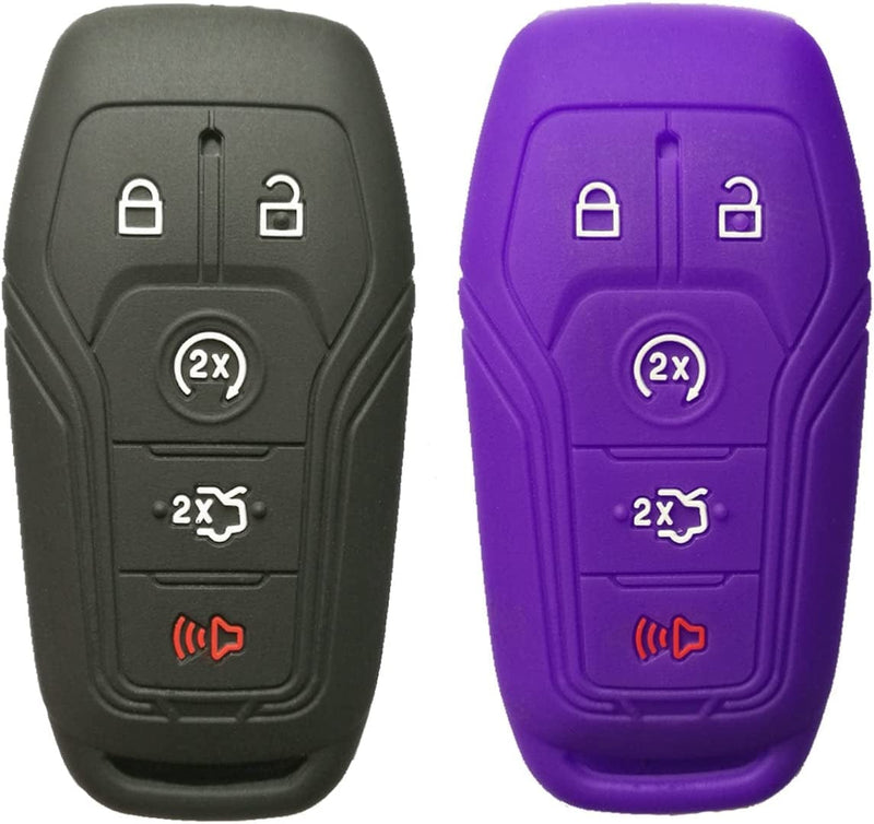 Alegender Qty(2) Silicone Smart Key Fob Cover Case Protector Jacket Accessories for 2016 2017 Ford Fusion Mustang F150 Lincoln MKZ MKC MKX Keyless Entry Smart Remote 5 Buttons Sporting Goods > Outdoor Recreation > Winter Sports & Activities Alegender Black Purple  