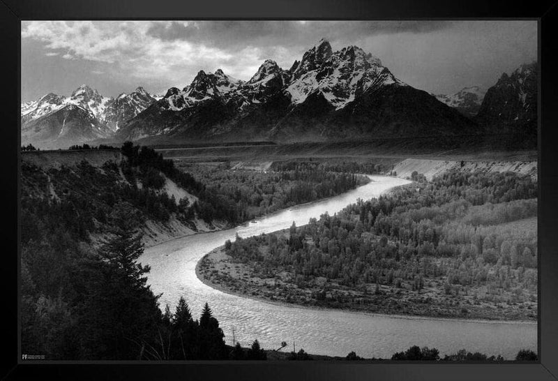Ansel Adams Print Snake River Overlook Grand Tetons National Park Wyoming Mountains Black and White Photography Nature Home Decor Room Decor Landscape Photo Cool Wall Decor Art Print Poster 36X24 Home & Garden > Decor > Artwork > Posters, Prints, & Visual Artwork Poster Foundry Framed Art 12x18 