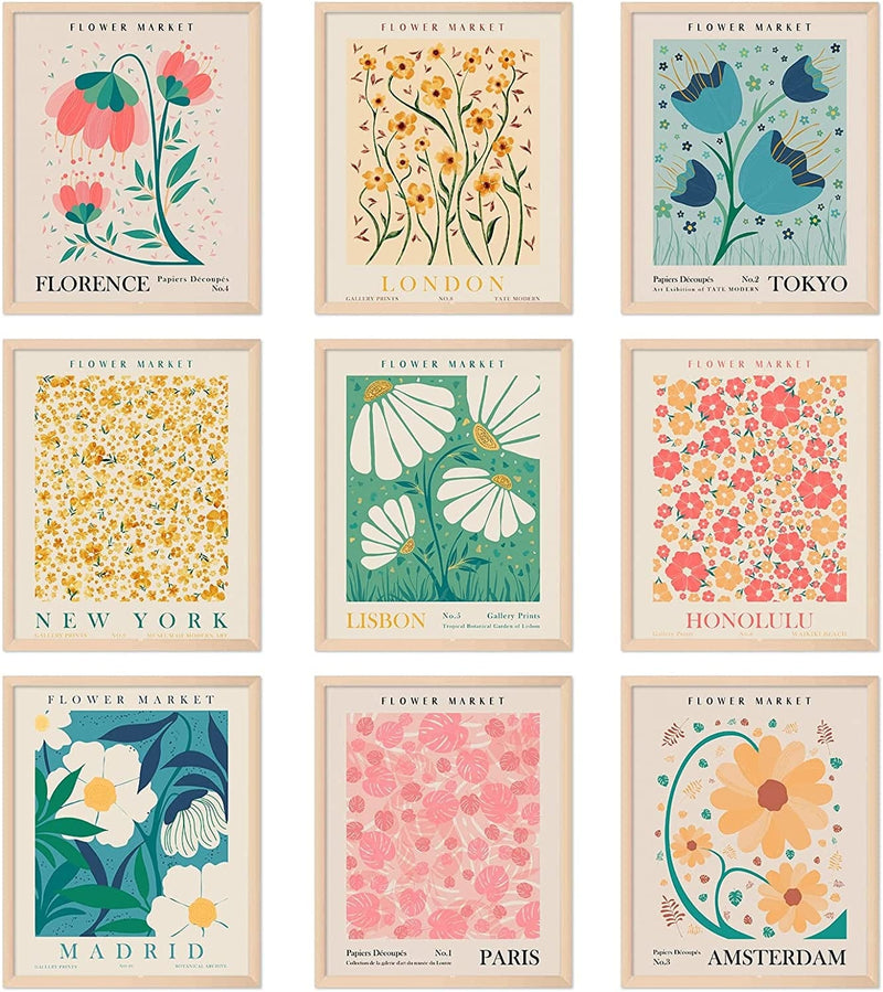 Anydesign 9Pcs Flower Market Wall Art Prints Matisse Art Poster Decor Floral Drawing Posters Colorful Floral Room Decor for Gallery Room Aesthetic Living Room Bathroom Decor(No FRAME 11X14) Home & Garden > Decor > Artwork > Posters, Prints, & Visual Artwork AnyDesign 8x10inch  