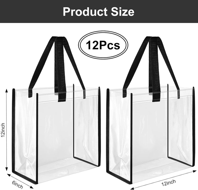 12 Pcs Bulk Stadium Approved Clear Tote Bags 12 X 12 X 6 Inch Large Clear Plastic Tote Bag with Handles for Work Sports