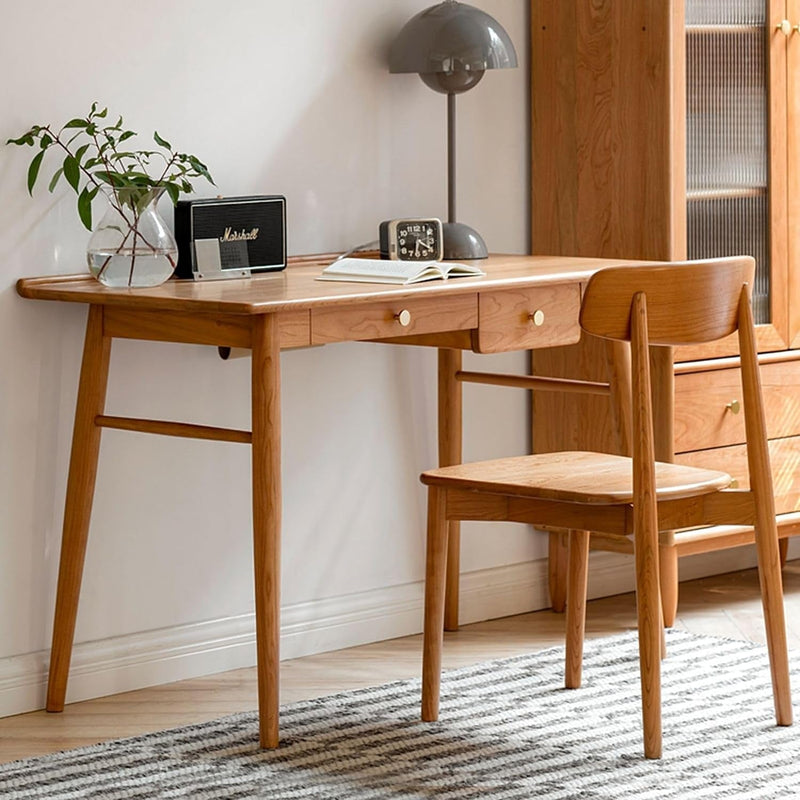 Home Office Desk with Drawers, 100% Solid Wood Computer Desk with Storage, Modern Study Table for Small Spaces (50.11" X 27.55" X 30.31")