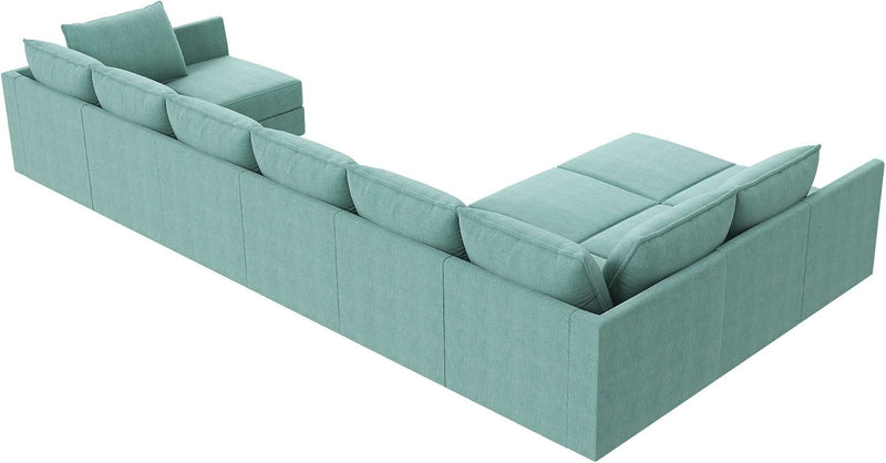 HONBAY Convertible U Shaped Modular Sofa Sectional Modular Couch with Chaise Oversized Sofa Sleeper Couch for Large Living Room,Aqua Blue