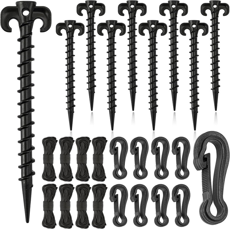 AUGSUN 27 Pieces Plastic Inflatable Stakes Set, Include Tent Stakes, Tethers Ropes and Hooks Heavy Duty Garden Yard Stakes for Halloween Christmas Outdoor Decorations (Black)