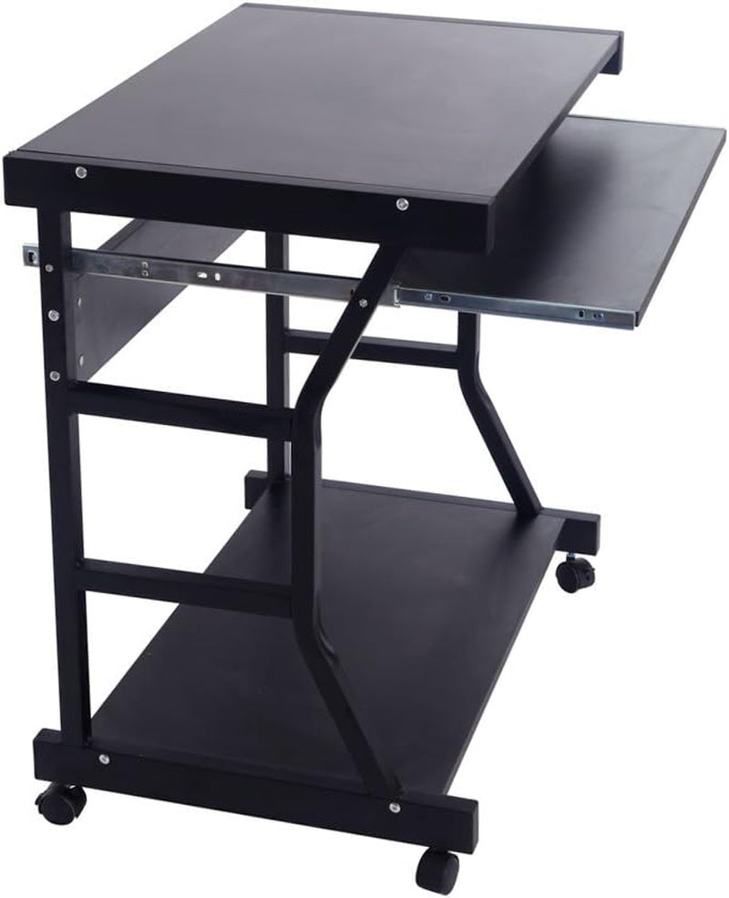 Computer Desk,Moveable Four-Wheel Computer Desk for Home Office, Sturdy Writing Desk,Black