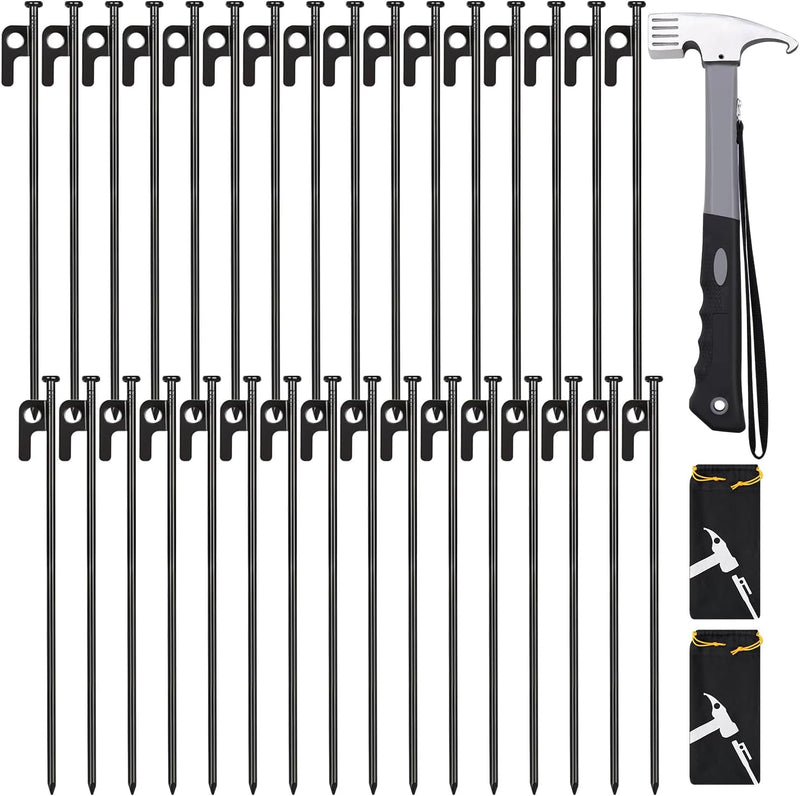 8/16/32 Pack Tent Stakes, 8In Heavy Duty Tent Stakes with Storage Bag, Forged Steel Tent Pegs for Camping(8 Pack 8In Tent Stakes)