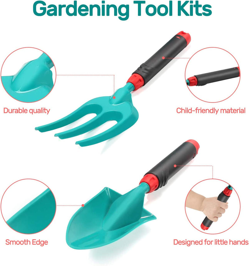 CUTE STONE Kids Gardening Tool Set, Garden Toys with Wheelbarrow, Watering Can, Gardening Gloves, Hand Rake, Shovel, Trowel, Double Hoe, Apron with Pockets, Outdoor Indoor Toys Gift for Boys Girls