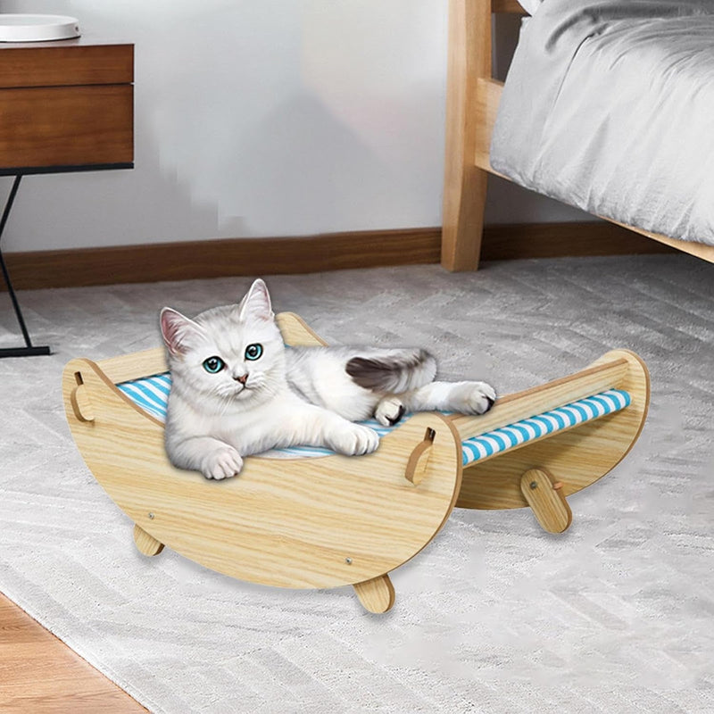 Cat Rocking Chair Cat Hammock Elevated Pet Bed Cat Sleeping Bed Portable Cat Rocking Hammock Bed Cat Swing Chair for Indoor Cats Puppy, Blue White