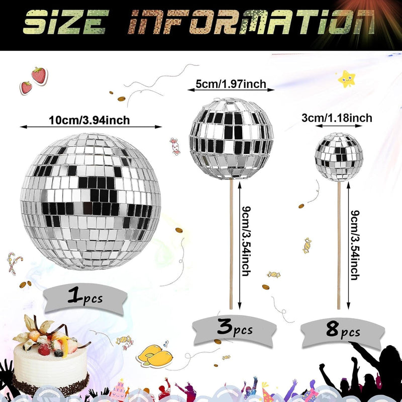 12 Piece Disco Ball Cake Toppers Disco Ball Cupcake Toppers 70'S Disco Cake Centerpiece Decor Disco Theme Cake Picks for Saturday Night Fever Party Supplies Disco Ball Dance Birthday