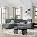 Faux Leather Sectional Sofa with Chaise Lounge, Storage Ottoman, 2 Cup Holders & Pillows, 6-Seater Upholstered Tufting Corner L Shape Couches for Living Room Furniture Sets, Apartment, 98"