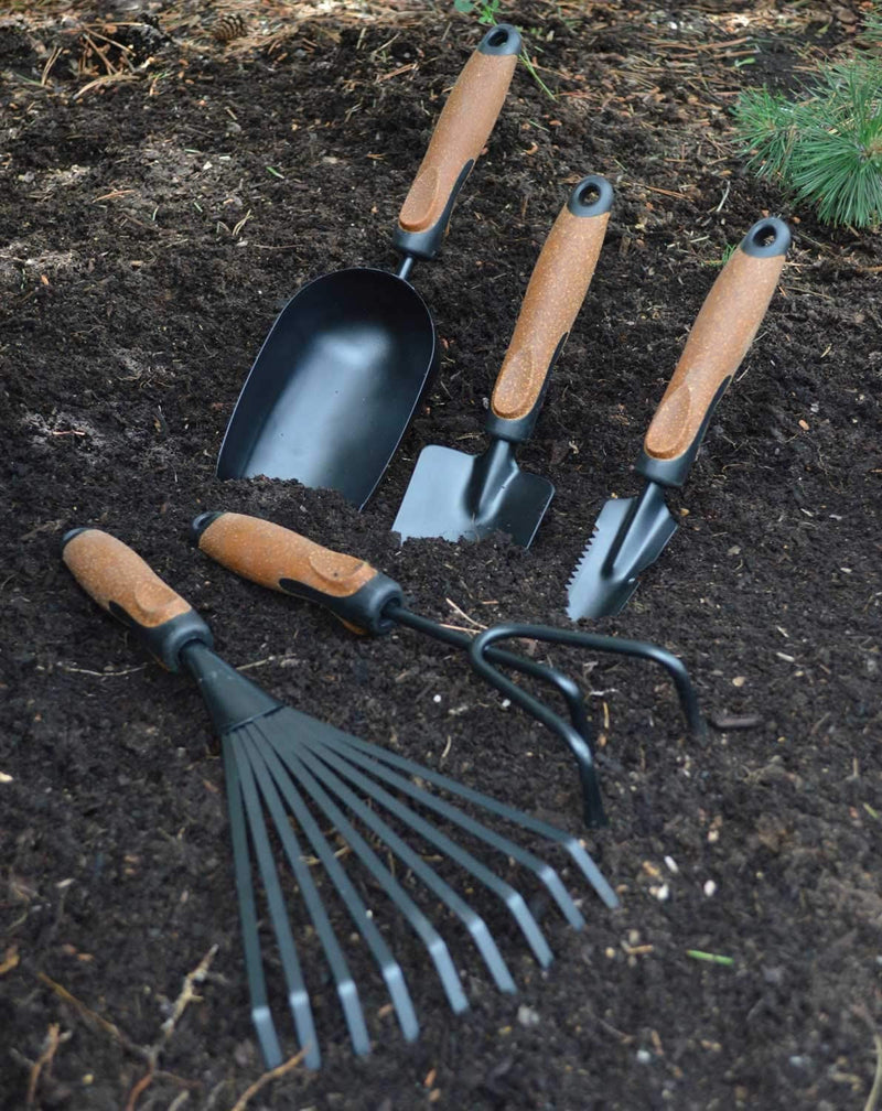 Garden Tool Set, 5 Pieces, Heavy Duty Powder Coated Steel, Cork Handle