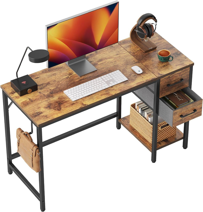 Cubiker Computer Home Office Desk with Drawers, 40 Inch Small Desk Study Writing Table, Modern Simple PC Desk, Rustic Brown