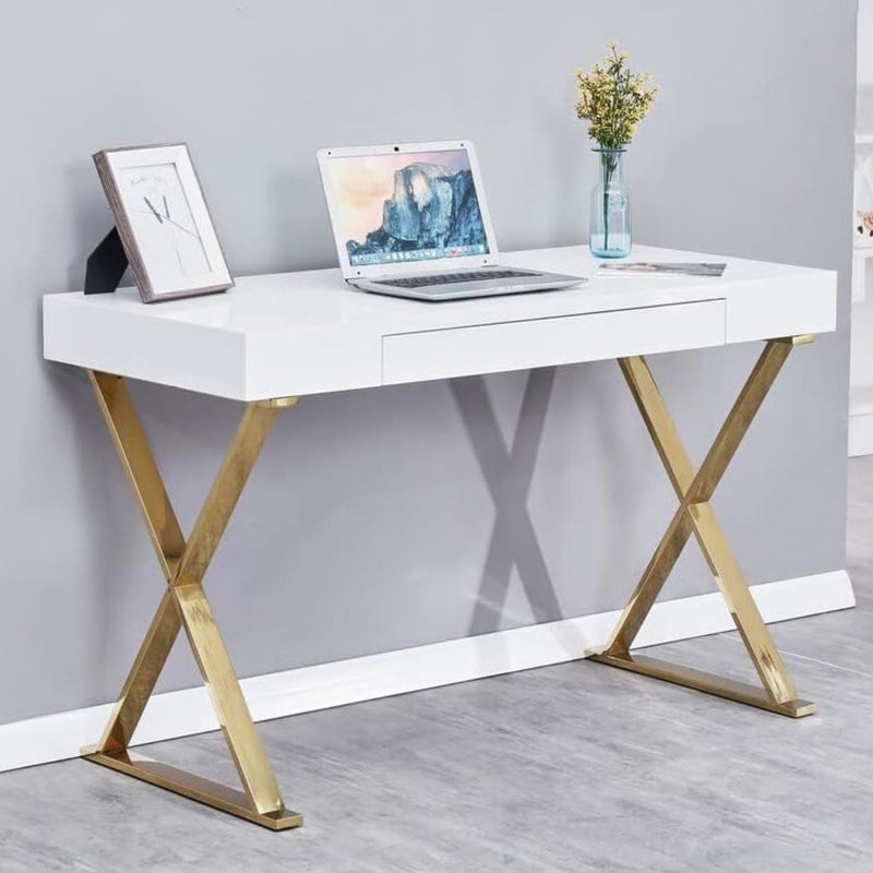 Best Master Furniture Bmodern Computer Desk, High Gloss, Gold