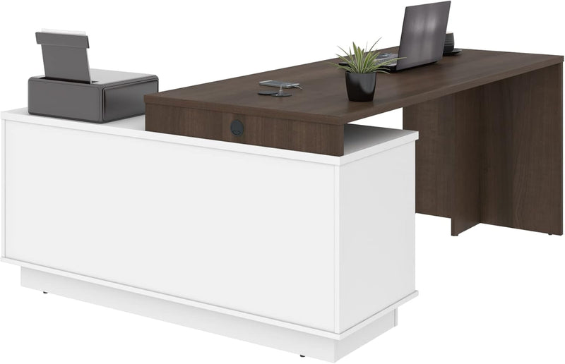 Bestar Equinox L-Shaped Desk in Antigua & White, 72W