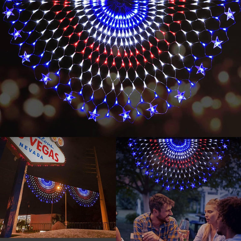 (New) American Flag Lights, Outdoor Flag String Lights 420 LED Waterproof Led Flag Net Light Patriotic Ornaments for Outdoor Home Yard,Garden, Camping, Memorial Day, 4Th of July, Christmas Decorations